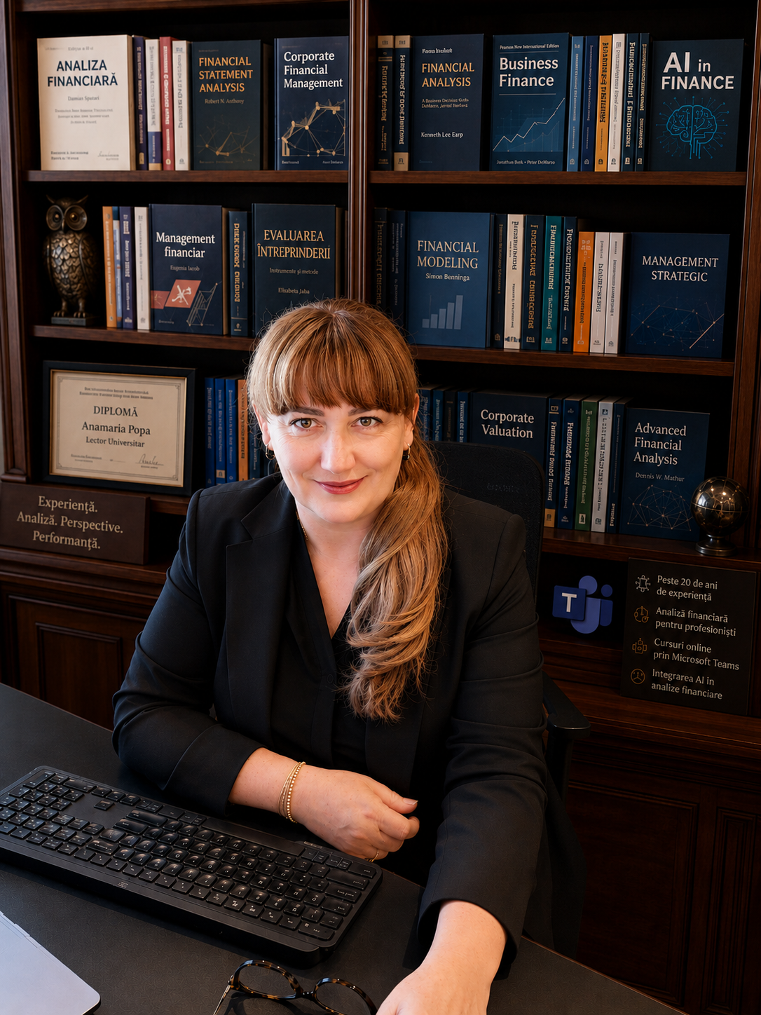 Anamaria Popa, expert legislația muncii și doctor în finanțe, în biroul din Cluj-Napoca